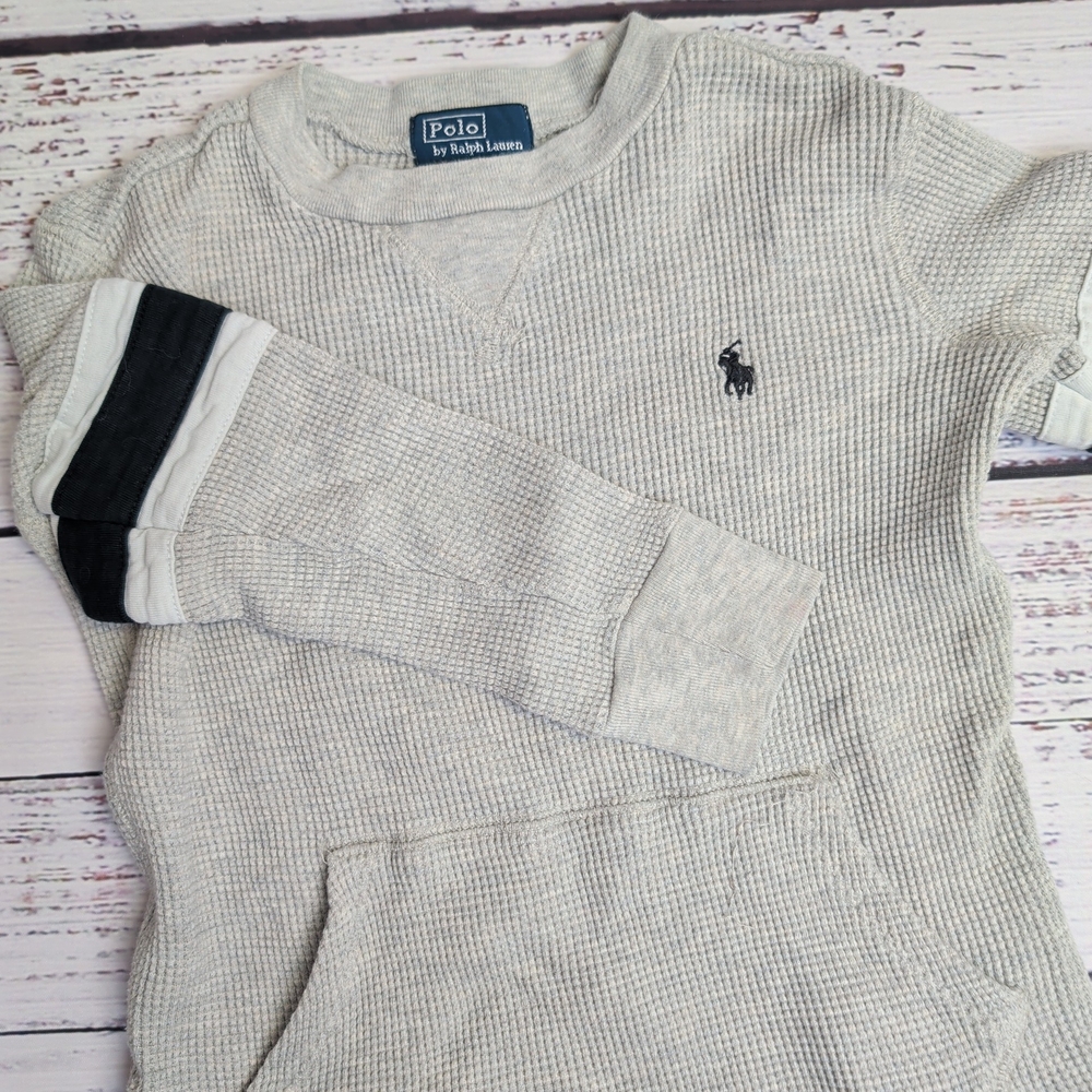 Polo Ralph Lauren Boys Size 4T Long Sleeve Gray Waffle Knit Kangaroo Pouch